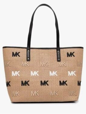Michael Kors Carter Large Open Tote Black/Tan Multi NWOT